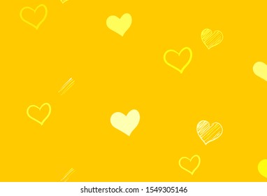 Light Orange vector background with Shining hearts. Glitter abstract illustration with colorful hearts in romantic style. Design for ad, poster, banner of Valentine Day.