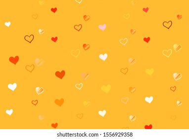 Light Orange vector background with Shining hearts. Blurred decorative design in doodle style with hearts. Design for your business advert of anniversary.