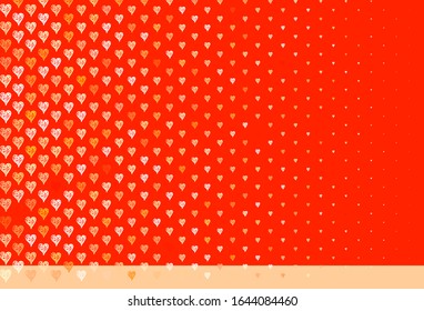 Light Orange vector background with Shining hearts. Beautiful celebration style hearts on abstract illustration. Template for Valentine's greeting postcards.