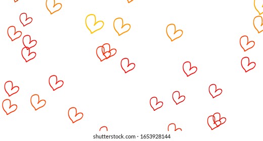 Light Orange vector background with Shining hearts. Beautiful colored illustration with hearts in celebration style. Pattern for carnival, festival romantic leaflets.
