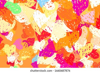 Light Orange vector background with Shining hearts. Beautiful abstract hearts on colorful gradient background. Template for Valentine's greeting postcards.