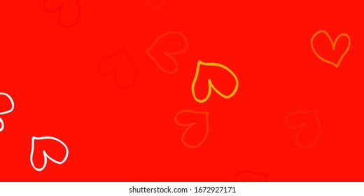 Light Orange vector background with Shining hearts. Decorative shining illustration with hearts on abstract template. Pattern for marriage gifts, congratulations.