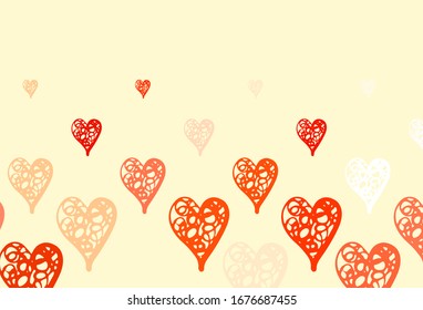 Light Orange vector background with Shining hearts. Beautiful abstract hearts on colorful gradient background. Pattern for carnival, festival romantic leaflets.