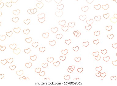 Light Orange vector background with Shining hearts. Blurred decorative design in doodle style with hearts. Design for ad, poster, banner of Valentine Day.