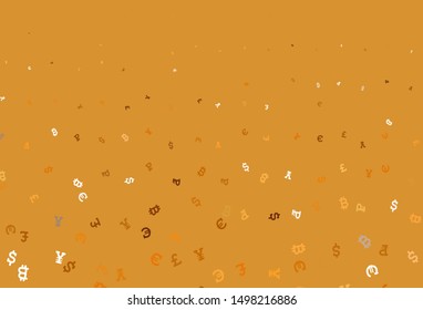 Light Orange vector background with signs of currency. Shining illustration with signs of currency on abstract template. Design for ad, poster, banner of money making.