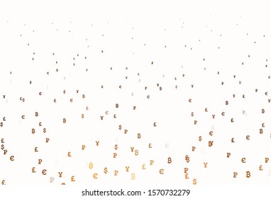 Light Orange vector background with signs of currency. Modern abstract illustration with symbols of digital money. Pattern for trader ads, booklets, leaflets.