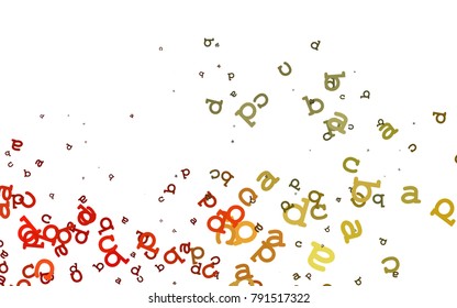 Light Orange vector background with signs of alphabet. Blurred design in simple style with signs of alphabet. The pattern can be used as ads, poster, banner for books.