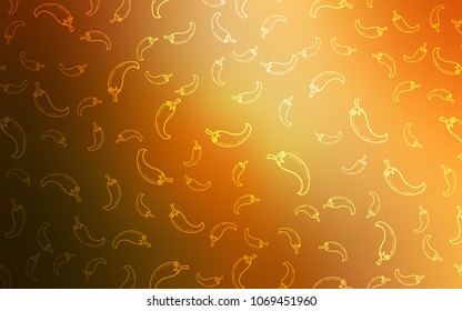 Light Orange vector background with spicy peppers. Illustration with set of fresh peppers in doodle style. Template for meal cooking in kitchen.