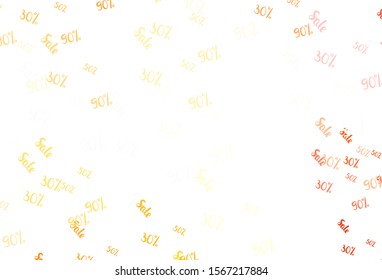 Light Orange vector background with symbols of 30, 50, 90 % sales. Shining colorful illustration with isolated selling prices. Backdrop for mega promotions, discounts.
