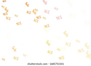 Light Orange vector background with symbols of 30, 50, 90 % sales. Shining colorful illustration with isolated selling prices. Template for season sales, shopping ads.