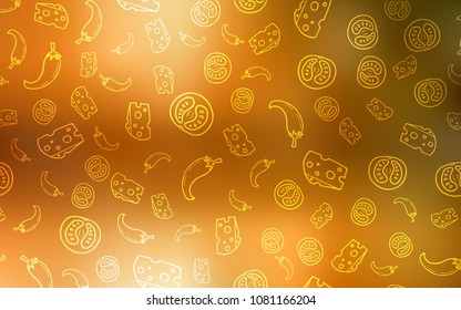 Light Orange vector background with tasty food. Glitter abstract sketch with gourmet food. Pattern for ad, booklets, leaflets of restaurants.