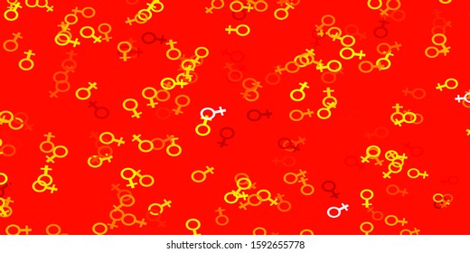 Light Orange vector background with woman symbols. Illustration with signs of women's strength and power. Elegant background for websites.