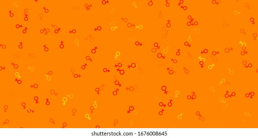 Hellorangefarbener Vektorillustration-Hintergrund mit Frauensymbole. Illustration mit Zeichen der Stärke und der Macht der Frauen. Einfaches Design für Ihre Website.