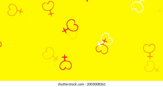 Fondo vectorial naranja claro con símbolos femeninos. Ilustración con signos de fuerza y poder de las mujeres. Mejor diseño para mostrar el poder de las mujeres.