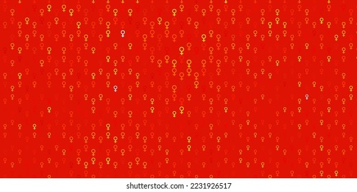 Fondo vectorial naranja claro con símbolos femeninos. Ilustración colorida con formas de feminismo degradado. Diseño sencillo para su sitio web.
