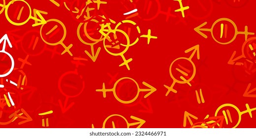 Fondo vectorial naranja claro con símbolos femeninos. Símbolos feministas coloridos con un gradiente en estilo moderno. Mejor diseño para mostrar el poder de las mujeres.