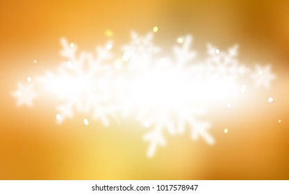 Light Orange vector background with xmas snowflakes. Blurred decorative design in xmas style with snow. New year design for your ad, poster, banner.