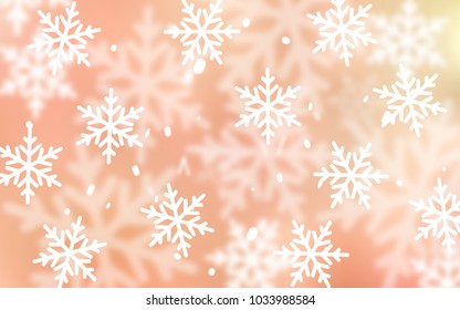 Light Orange vector background with xmas snowflakes. Blurred decorative design in xmas style with snow. The template can be used as a new year background.