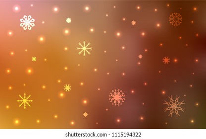 Light Orange vector background with xmas snowflakes. Shining colored illustration with snow in christmas style. New year design for your ad, poster, banner.