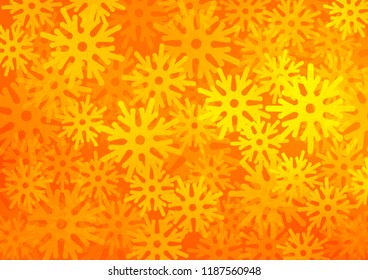 Light Orange vector background with xmas snowflakes. Snow on blurred abstract background with gradient. The pattern can be used for new year leaflets.