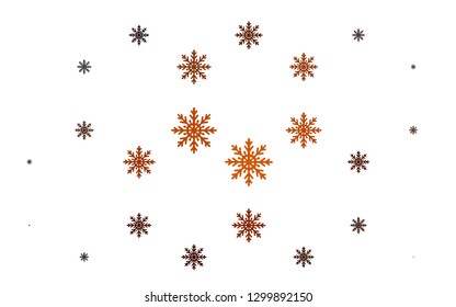 Light Orange vector background with xmas snowflakes. Shining colored illustration with snow in christmas style. The template can be used as a new year background.