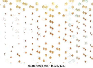 Light Orange vector background with xmas snowflakes. Blurred decorative design in xmas style with snow. The pattern can be used for new year ad, booklets.