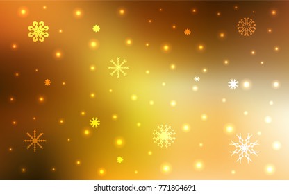 Light Orange vector background with xmas snowflakes. Decorative shining illustration with snow on abstract template. The pattern can be used for year new  websites.
