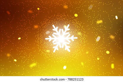 Light Orange vector background with xmas snowflakes. Shining colored illustration with snow in christmas style. The pattern can be used for new year leaflets.