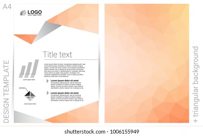 Light Orange vector  brochure for ui, ux design. Beautiful colored sample in A4 size. The pattern can be used for any ad, booklets.