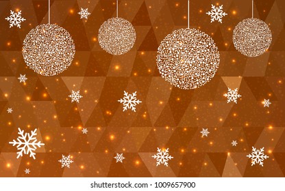 Light Orange vector christmas polygon background. Low poly Illustration consisting of triangles with snowflakes. Texture, seamless background of New Year celebration.