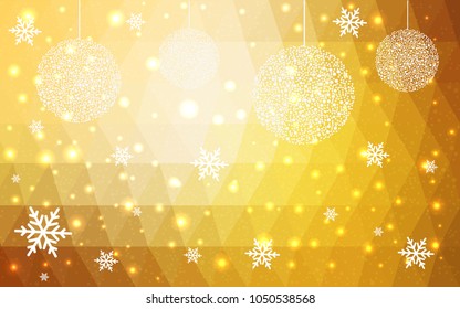 Light Orange vector christmas polygon background. Low poly Illustration consisting of triangles with snowflakes. Texture, seamless background of New Year celebration.