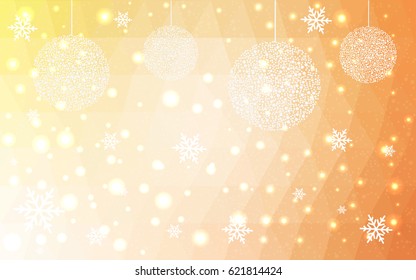 Light orange vector christmas polygon background. Low poly Illustration consisting of triangles with snowflakes. Texture, seamless background of New Year celebration.