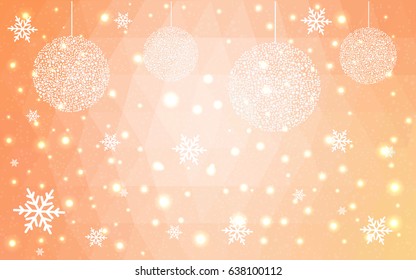 Light Orange vector christmas polygon background. Low poly Illustration consisting of triangles with snowflakes. Texture, seamless background of New Year celebration.