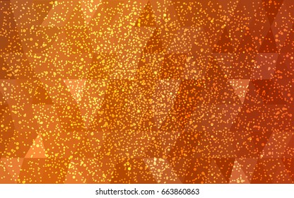 Light Orange vector christmas polygon background. Low poly Illustration consisting of triangles with snowflakes. Texture background of New Year celebration.
