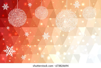 Light Orange vector christmas polygon background. Low poly Illustration consisting of triangles with snowflakes. Texture, seamless background of New Year celebration.