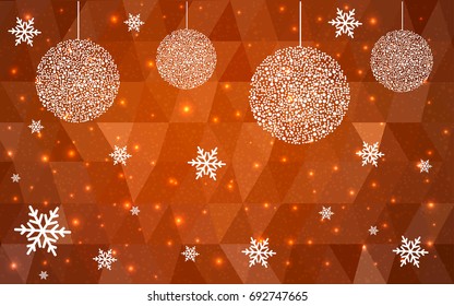 Light Orange vector christmas polygon background. Low poly Illustration consisting of triangles with snowflakes. Texture, seamless background of New Year celebration.