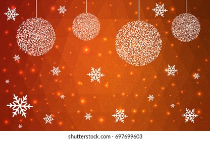 Light Orange vector christmas polygon background. Low poly Illustration consisting of triangles with snowflakes. Texture, seamless background of New Year celebration.