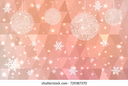 Light Orange vector christmas polygon background. Low poly Illustration consisting of triangles with snowflakes. Texture, seamless background of New Year celebration.