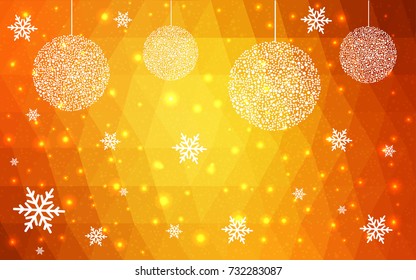 Light Orange vector christmas polygon background. Low poly Illustration consisting of triangles with snowflakes. Texture, seamless background of New Year celebration.