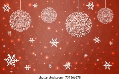 Light Orange vector christmas polygon background. Low poly Illustration consisting of triangles with snowflakes. Texture, seamless background of New Year celebration.