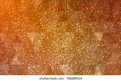 Light Orange vector christmas polygon background. Low poly Illustration consisting of triangles with snowflakes. Texture background of New Year celebration.