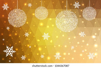 Light Orange vector christmas postcard low polygon background. Illustration consisting of triangles. Abstract triangular polygonal origami or crystal design of New Year celebration.