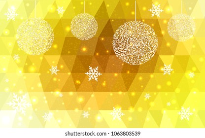 Light Orange vector christmas postcard low polygon background. Illustration consisting of triangles. Abstract triangular polygonal origami or crystal design of New Year celebration.