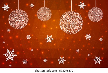 Light Orange vector christmas postcard low polygon background. Illustration consisting of triangles. Abstract triangular polygonal origami or crystal design of New Year celebration.