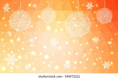 Light Orange vector christmas postcard low polygon background. Illustration consisting of triangles. Abstract triangular polygonal origami or crystal design of New Year celebration.
