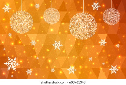 Light Orange vector christmas postcard low polygon background. Illustration consisting of triangles. Abstract triangular polygonal origami or crystal design of New Year celebration.