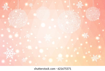 Light Orange vector christmas postcard low polygon background. Illustration consisting of triangles. Abstract triangular polygonal origami or crystal design of New Year celebration.