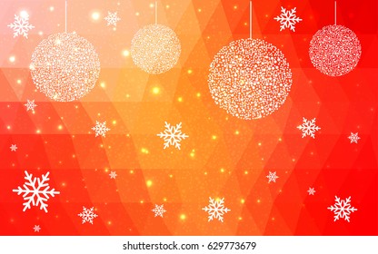 Light Orange vector christmas postcard low polygon background. Illustration consisting of triangles. Abstract triangular polygonal origami or crystal design of New Year celebration.