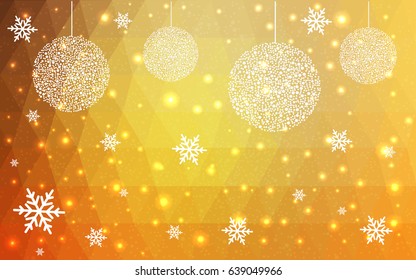 Light Orange vector christmas postcard low polygon background. Illustration consisting of triangles. Abstract triangular polygonal origami or crystal design of New Year celebration.