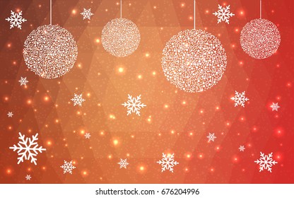 Light Orange vector christmas postcard low polygon background. Illustration consisting of triangles. Abstract triangular polygonal origami or crystal design of New Year celebration.